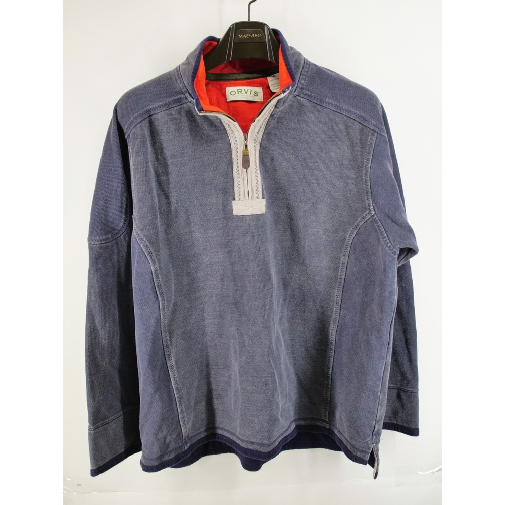 Orvis Mens XL Blue 1/4 Zip Pullover Sweater Long Sleeve 100% Cotton